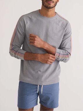 Marine Layer Midweight Air Crew Tee L Gray Long Sleeve Stripe Sleeve Athleisure